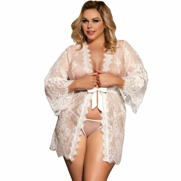 Subblime queen plus peignoir con bordados y manga de campana blanco