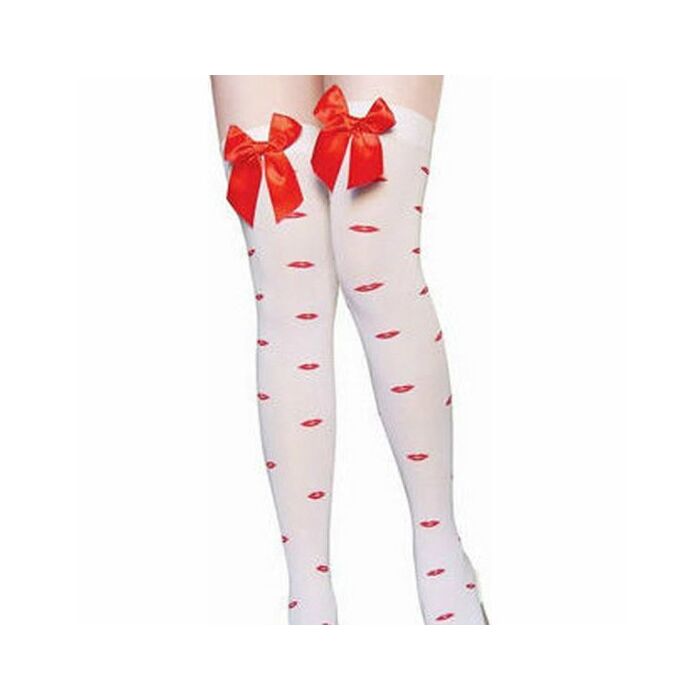 White patterned stockings red bow