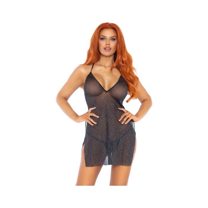 Semi-transparent lurex mini dress - plata