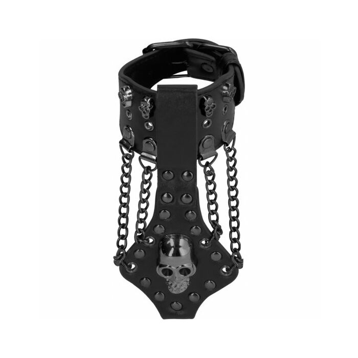 Ouch! skulls and bones brazalete con calaveras y cadenas - negro