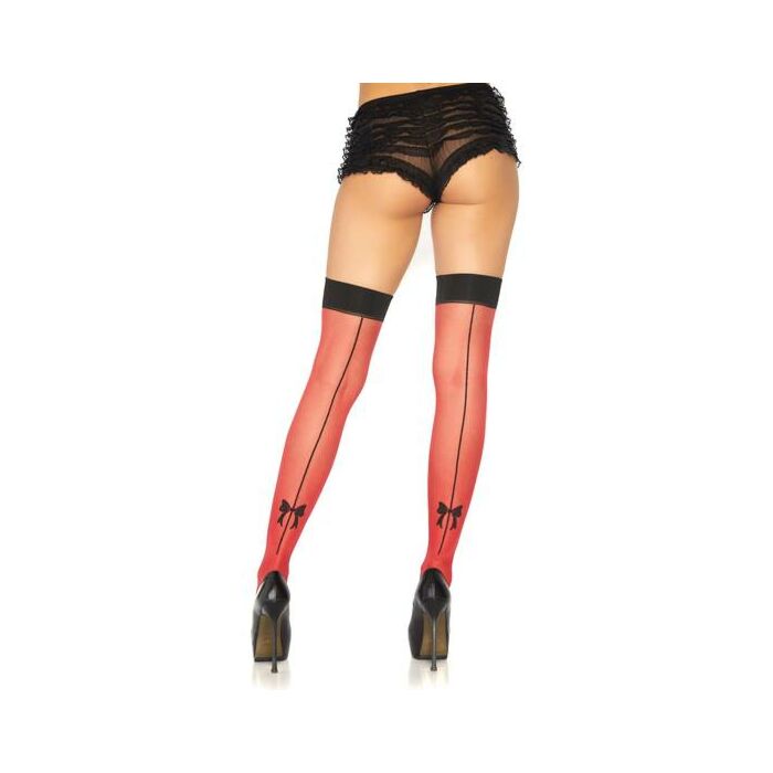 Back Seam Bow Stockings - Red