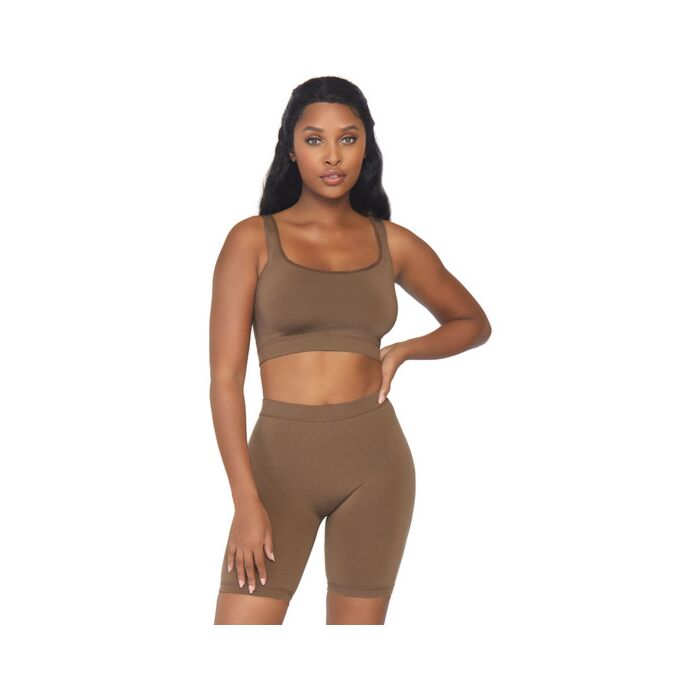 Opaque set with cycling pants - caramel
