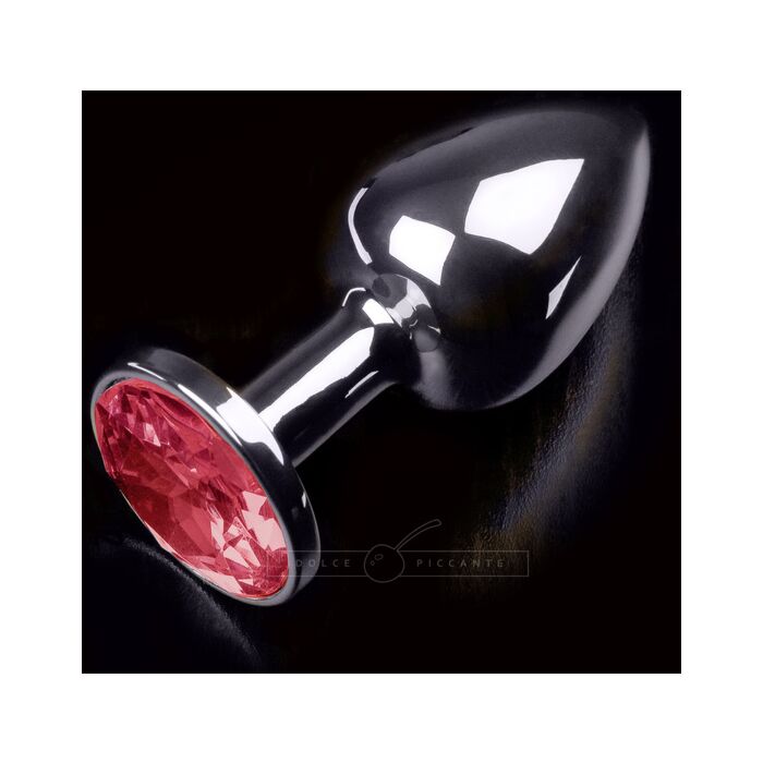 Small silver metal plug - red gem