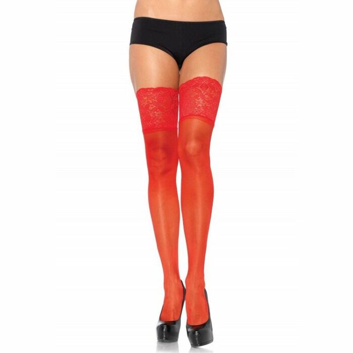 Leg avenue adhesive red stockings with wide lace