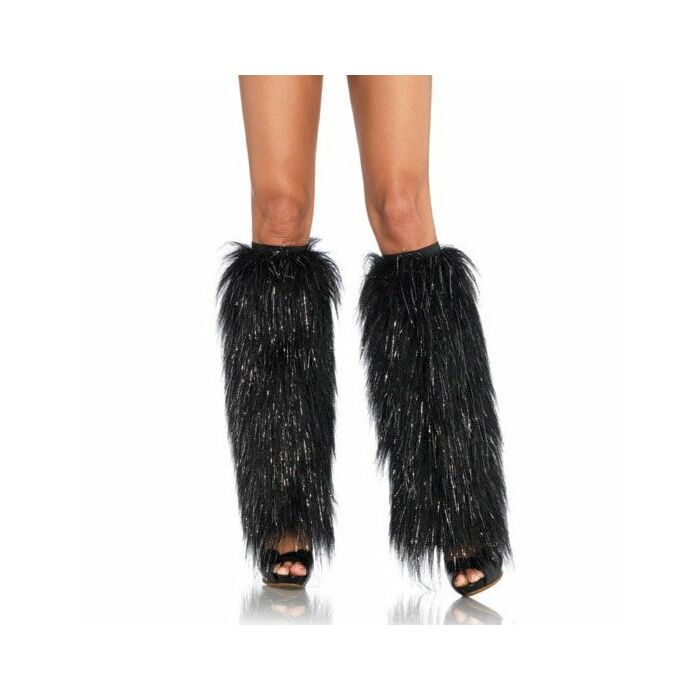 Leg avenue furry leg warmers black and silver metallic