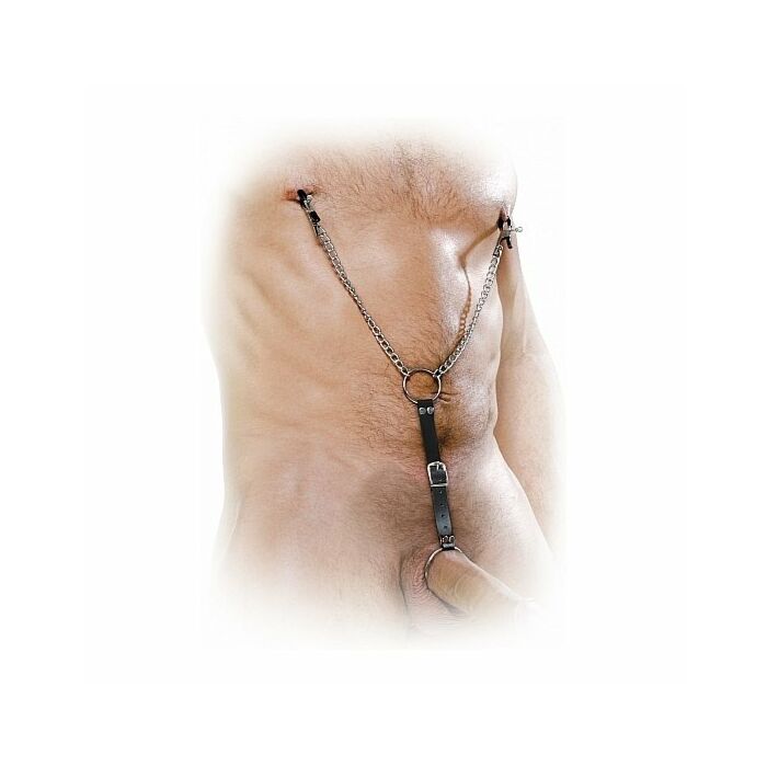 Fetish fantasy nipple clamps with penis ring