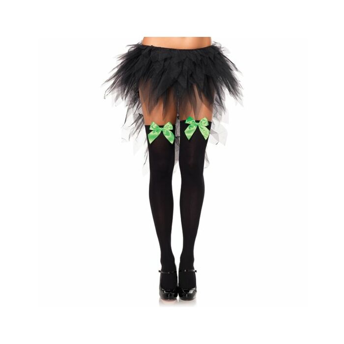 Leg avenue black opaque tights with green ribbon