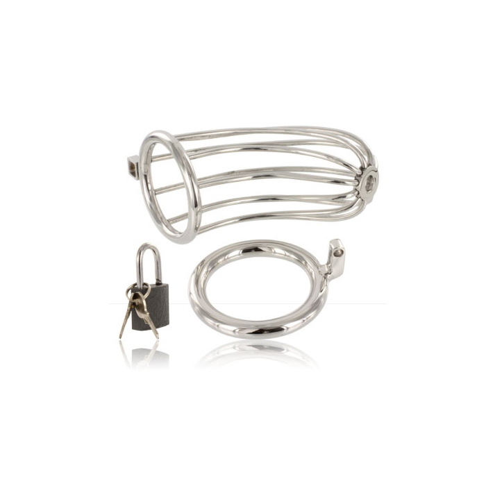 Hard metal bird cage chastity ring