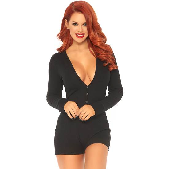 Long sleeve jumpsuit with back opening - black