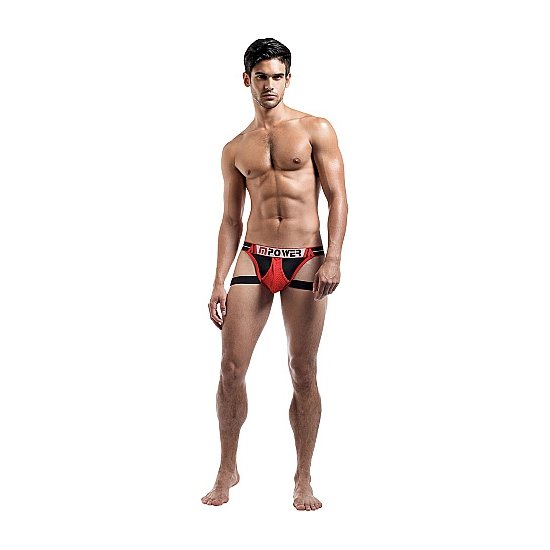 Male power jock thong black and red pocket